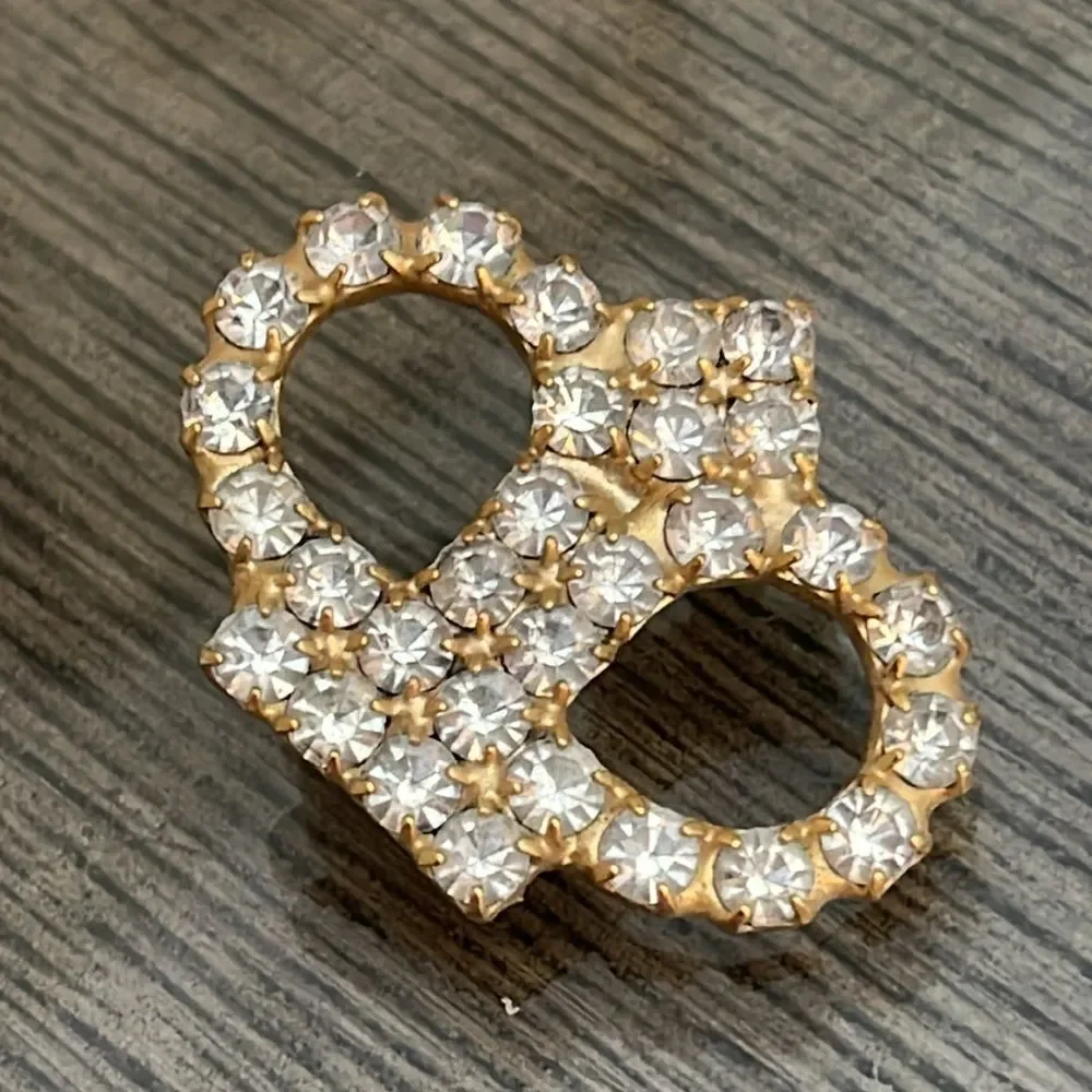 Vintage Gold-tone Crown Brooch with Rhinestones